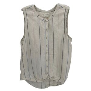 C&C California Striped Linen Button Sleeveless Top White Blue Size small